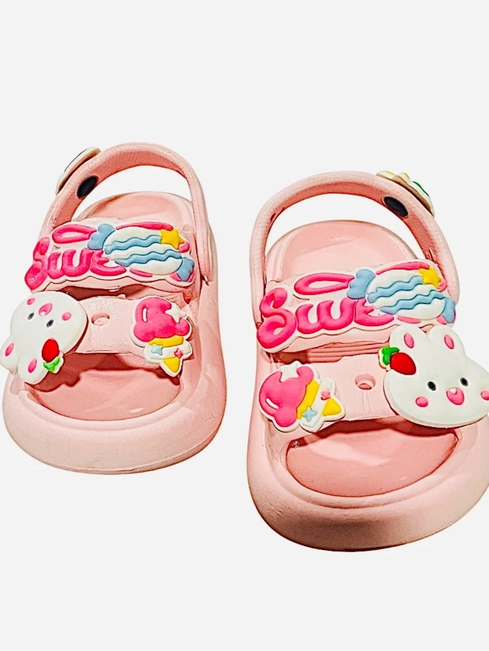 Pink EVA slip-on slides clogs sandals Toddler 5.5  3D charms back strap non-slip